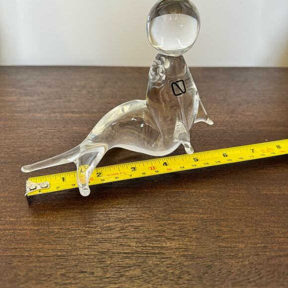 Seal with Ball Paperweight Figurine Murano Italy Clear Glass Circus Ocean - Picture 5 of 13